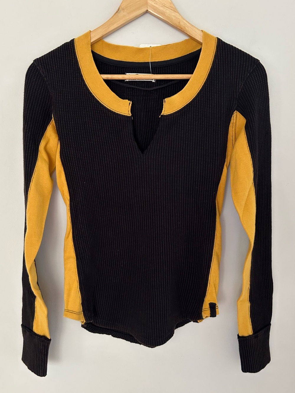 Free People We The Free Split Neck Colorblock Thermal Top NWT Size XS